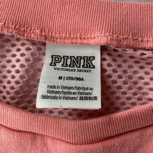 PINK Victoria’s Secret Sweatshirt Sz M Pink LS Crop Top Mesh Back Trendy Teens - Picture 5 of 10